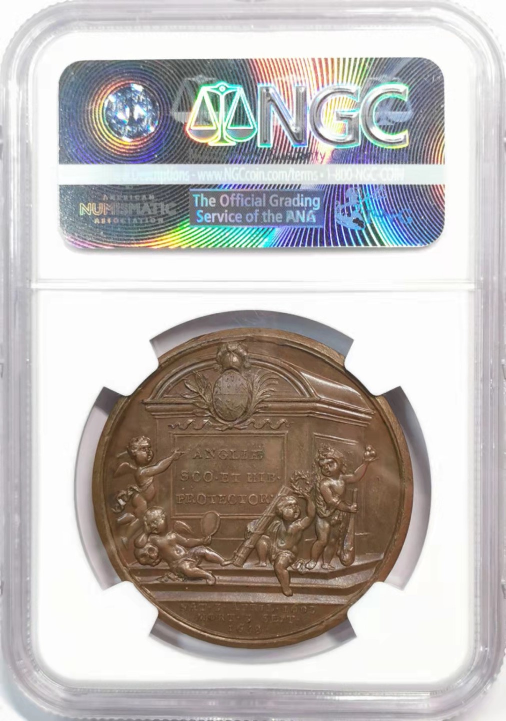凡希社世界钱币微拍第一百九十一期 荐！1658英国护国公克伦威尔纪念铜章NGC-MS65