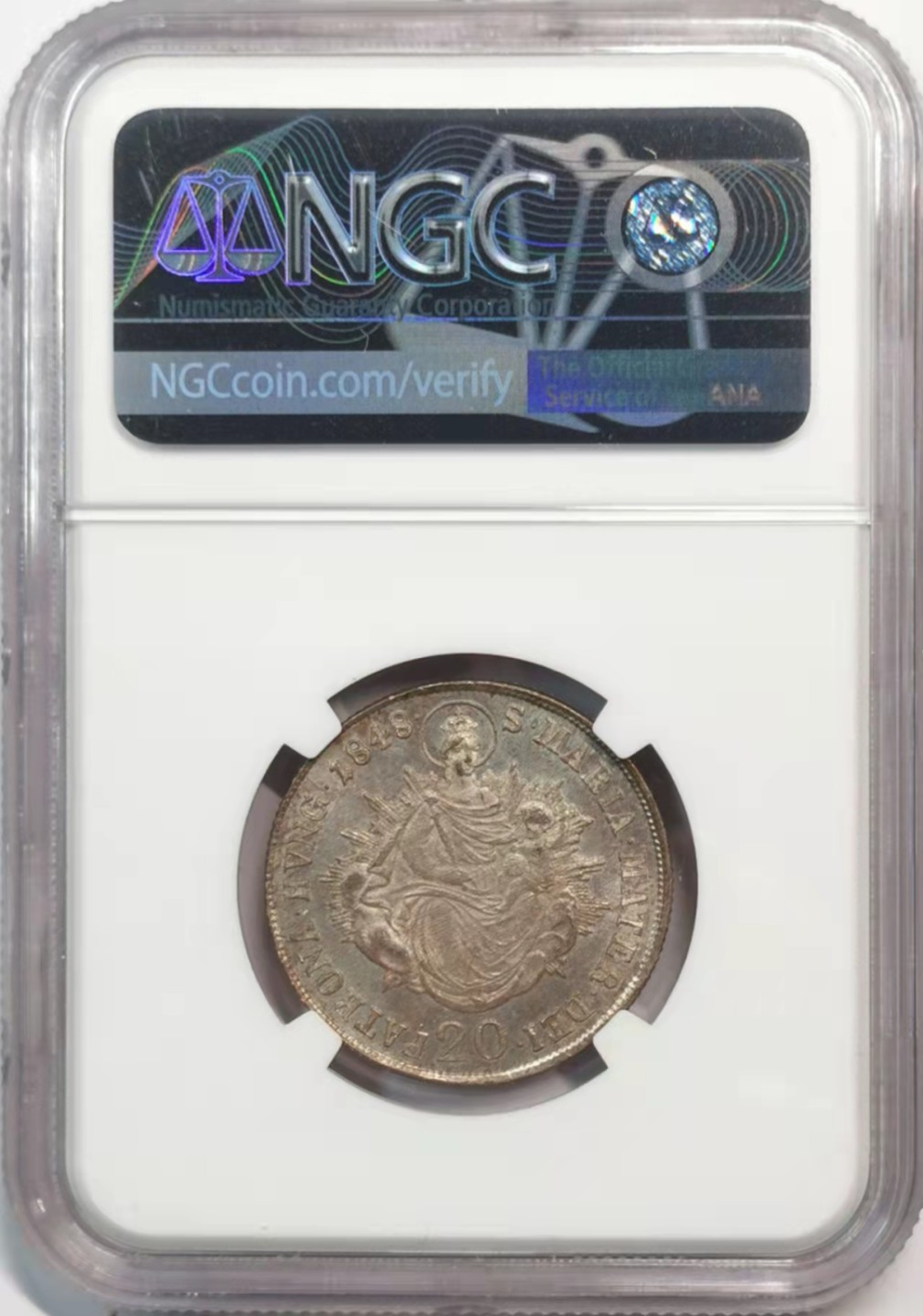 凡希社世界钱币微拍第一百九十一期 1848B匈牙利王国斐迪南一世20K银辅币NGC-MS62淡彩灰包浆！