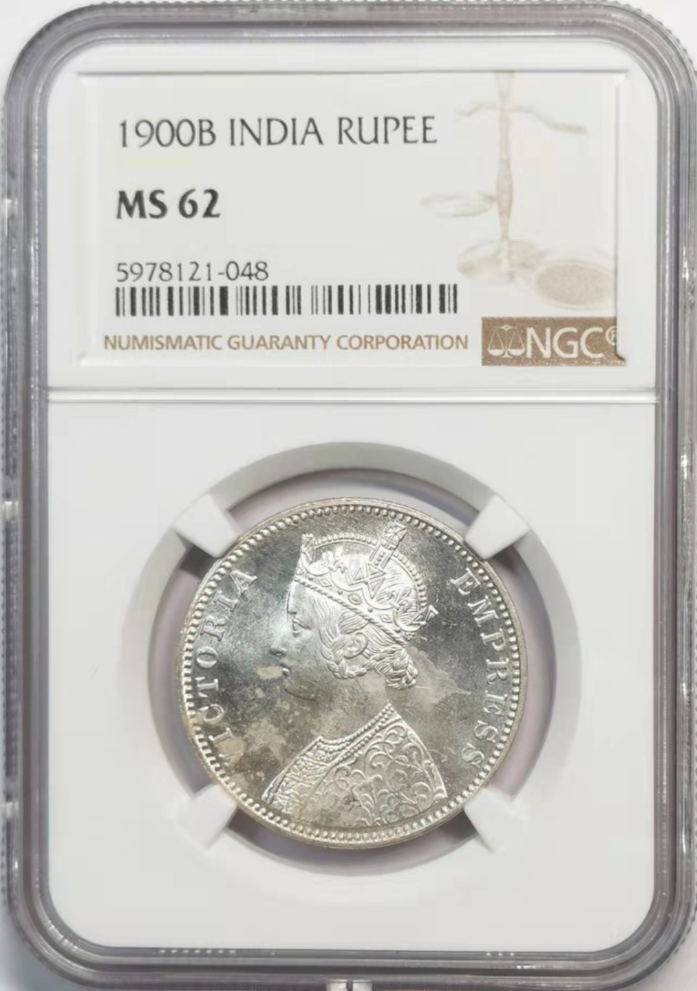 凡希社世界钱币微拍第一百九十一期 1900B英属印度小维卢比NGC-MS62银光品！