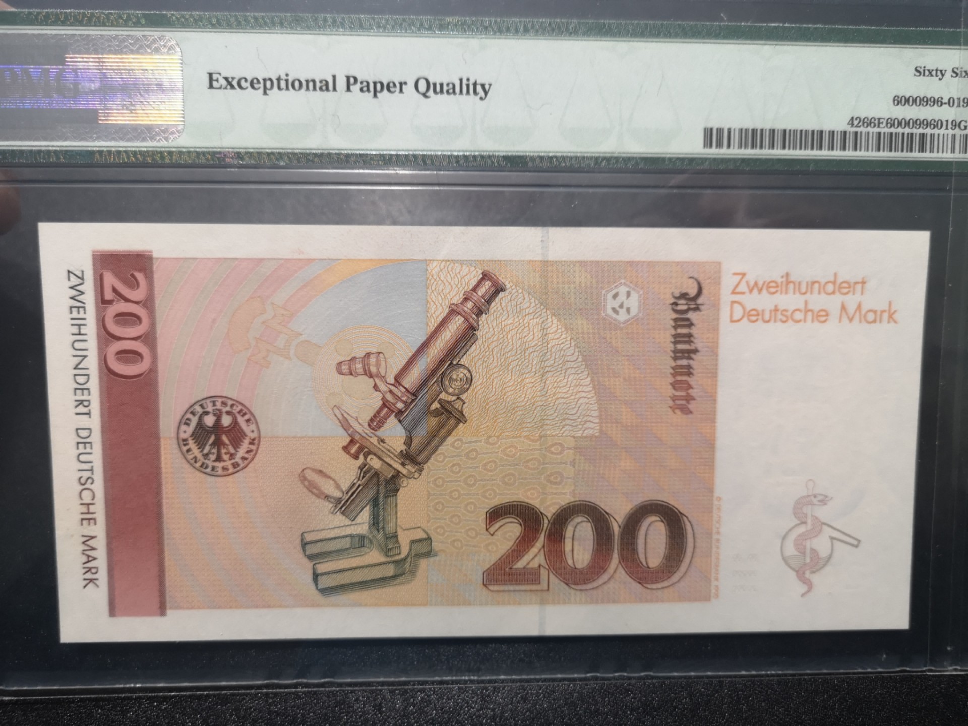 《外钞收藏家》第一百七十期拍卖（本期59件） 1989年德国末版200马克 PMG66 AA冠