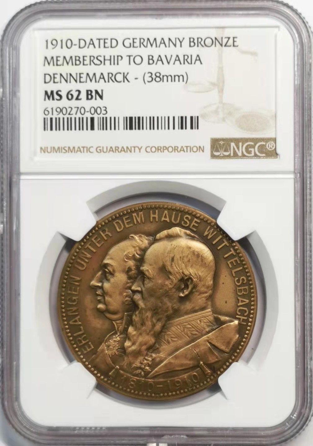 凡希社世界钱币微拍第一百九十一期 1910巴伐利亚纪念铜章NGC-MS62