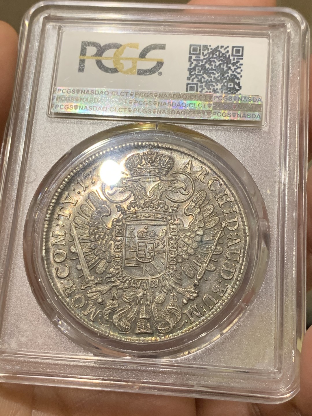 《竞宝斋》第38场-本周一 （全场顺丰包邮） PCGS-MS63 1739年神圣罗马帝国泰勒银币 匈牙利版，超炫五彩，唯一冠军分