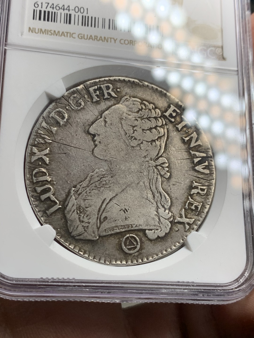 《竞宝斋》第38场-本周一 （全场顺丰包邮） NGC-VF35 法国 1776-Q年 路易十六 佩皮尼昂造币厂 老ECU 大银币 传世黑包浆
