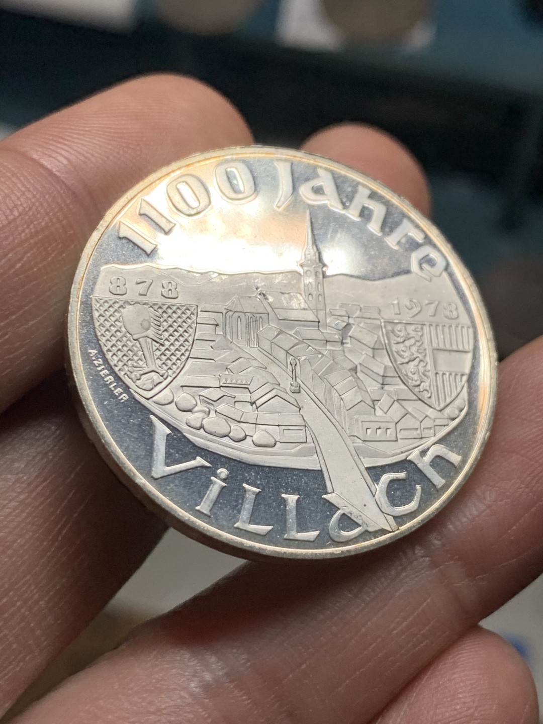 《竞宝斋》第38场-本周一 （全场顺丰包邮） 奥地利共和国 1978年 100先令 精制大银币 菲拉赫建城1100周年纪念  24克