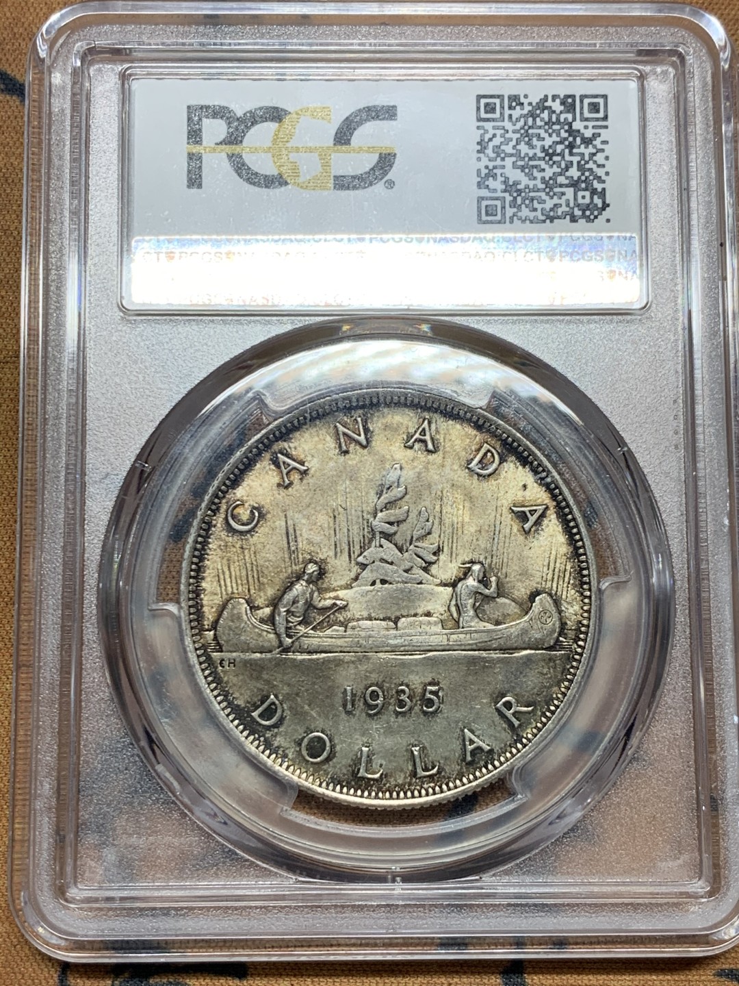 《竞宝斋》第38场-本周一 （全场顺丰包邮） PCGS MS-64 加拿大 1935年 1元大银币 乔治五世登基25周年纪念 历史上首枚划船，书价MS65 300美元，大涨品种，早期高分好品，转光老包浆！