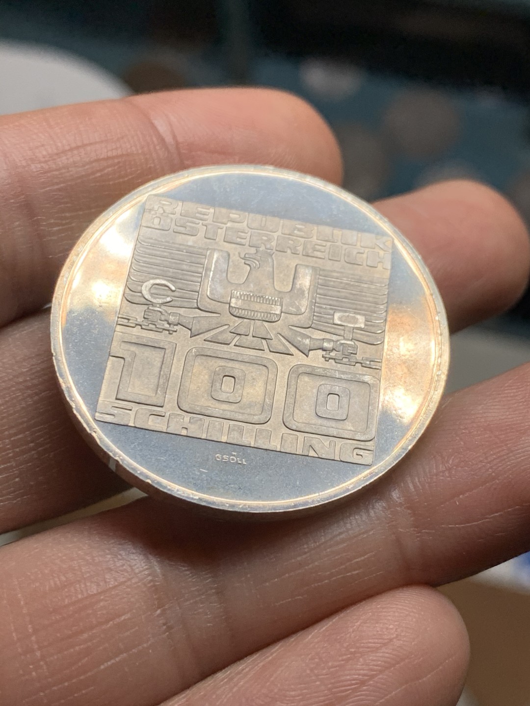 《竞宝斋》第38场-本周一 （全场顺丰包邮） 奥地利共和国 1978年 100先令 精制大银币 格蒙登建城700周年纪念   24克