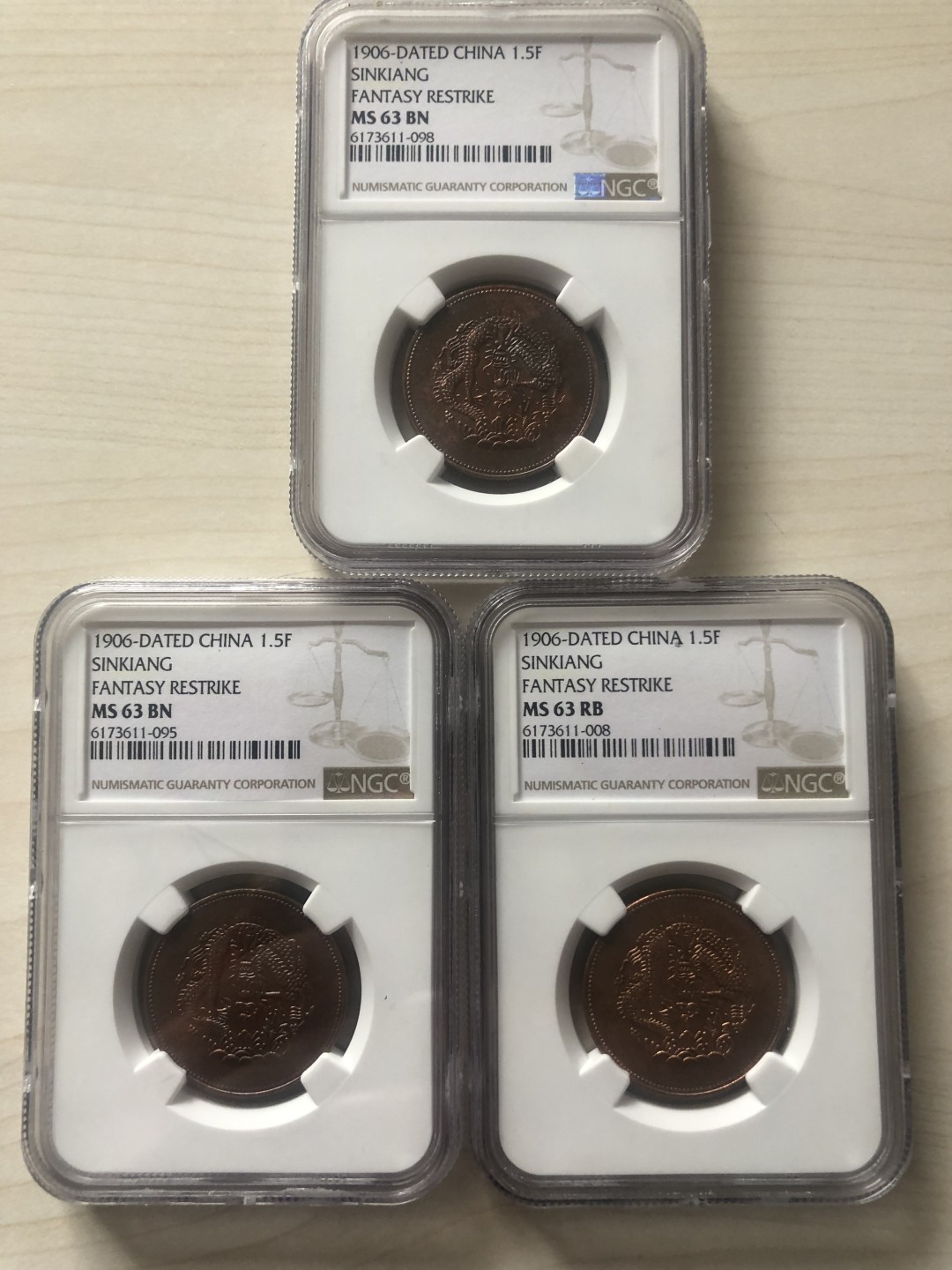 小骏钱币 新省光绪元宝3枚，NGC63分