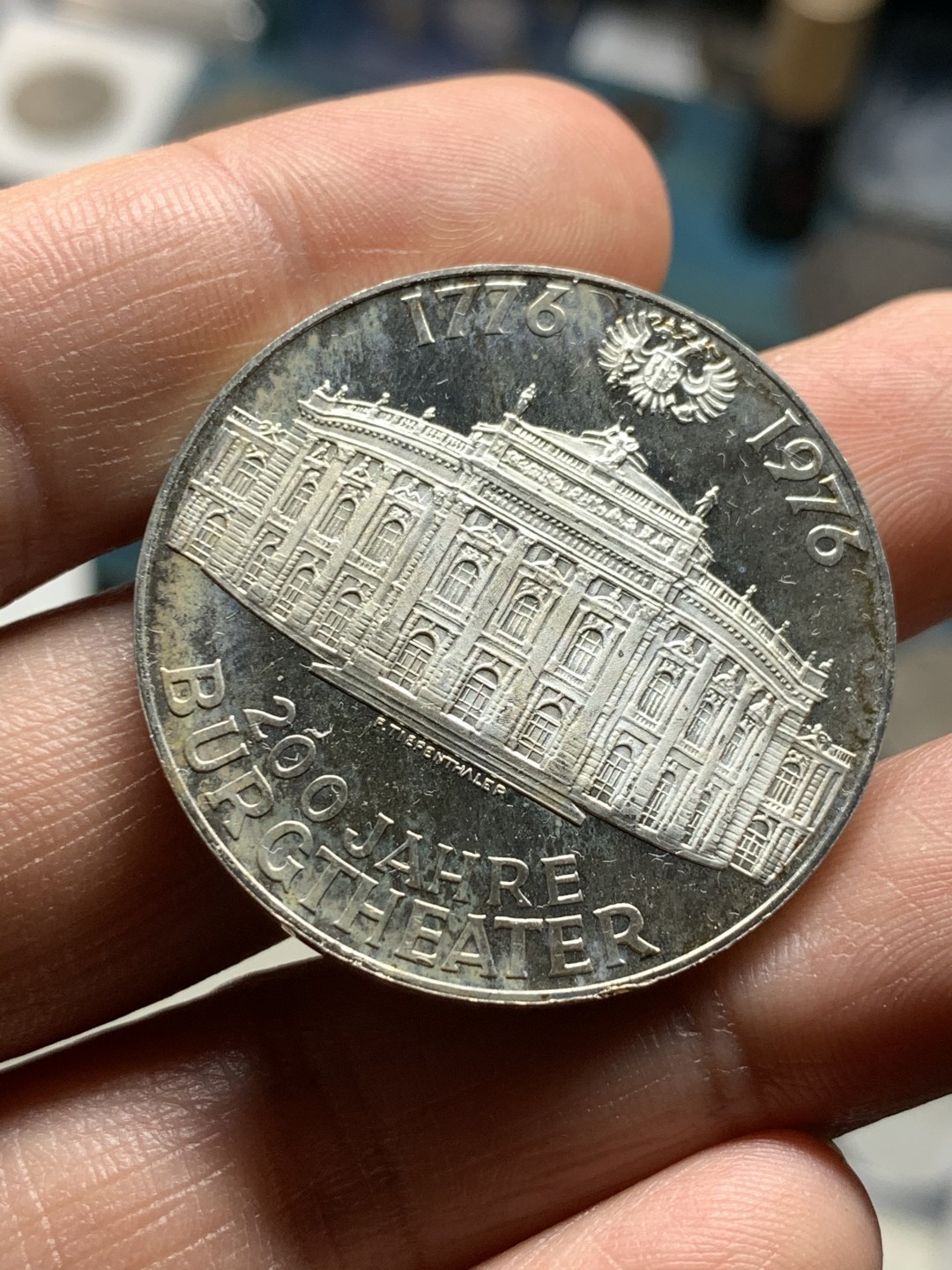 《竞宝斋》第38场-本周一 （全场顺丰包邮） 奥地利共和国 1976年 100先令 精制大银币 布尔格大剧院200周年纪念 24克