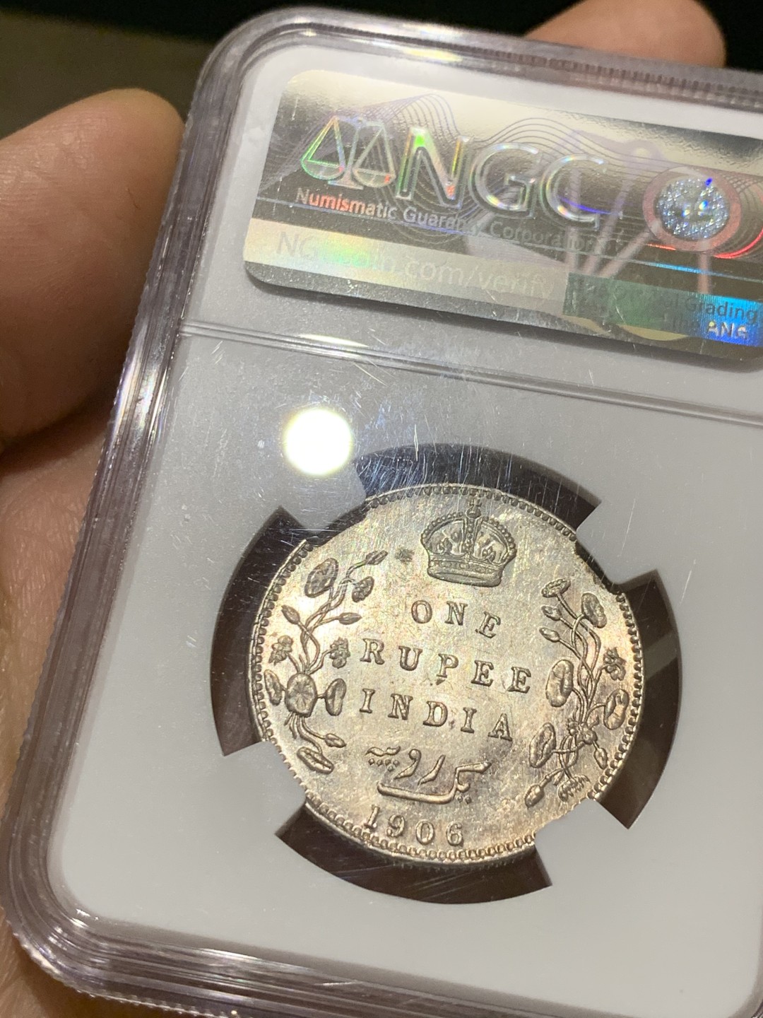 《竞宝斋》第38场-本周一 （全场顺丰包邮） NGC-MS61 英属印度 1906年爱德华七世1卢比银币 全银光好品