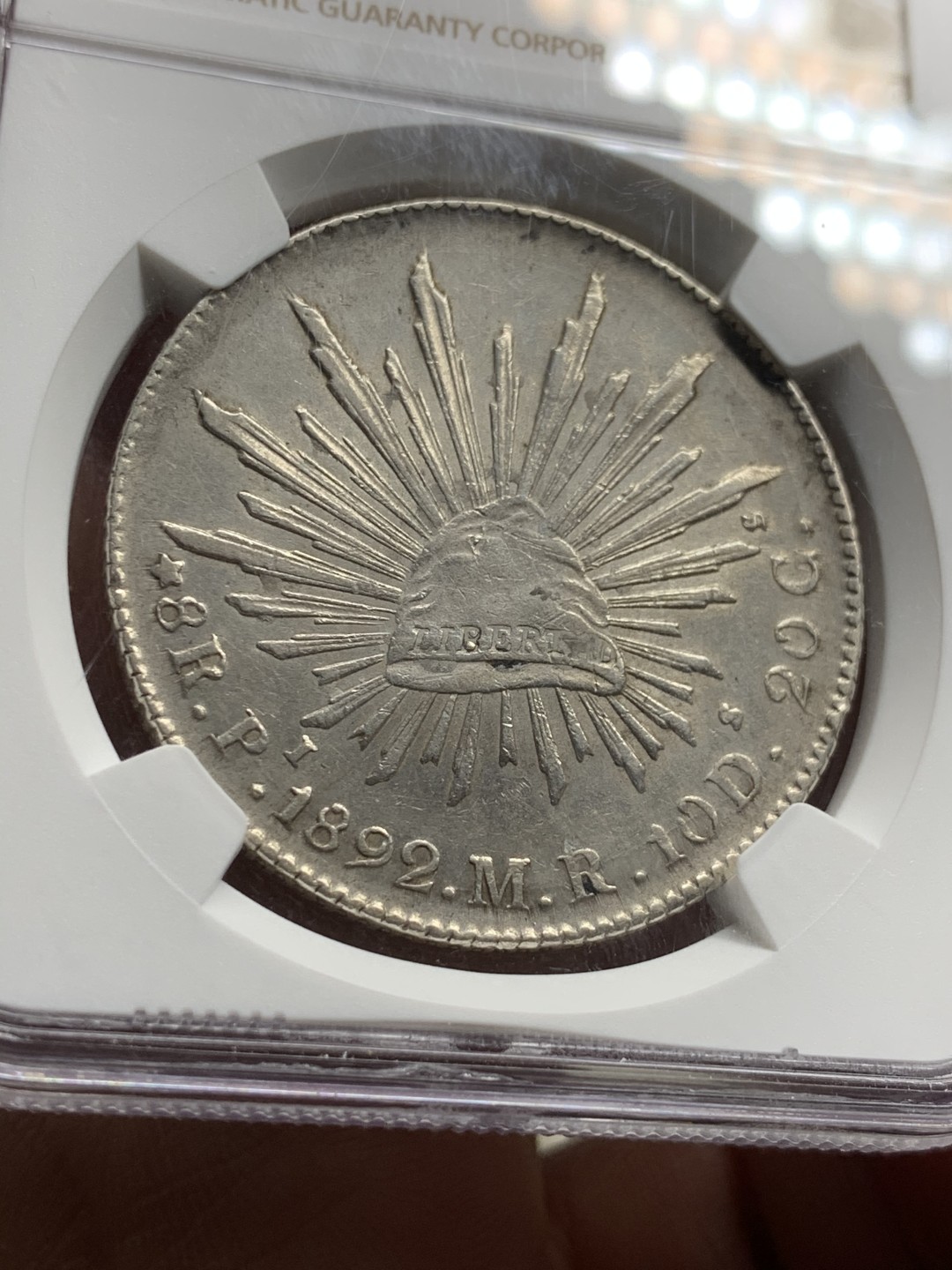 《竞宝斋》第38场-本周一 （全场顺丰包邮） NGC-UNCD  1892 墨西哥鹰洋 8 里亚尔 波多西厂  原味地光