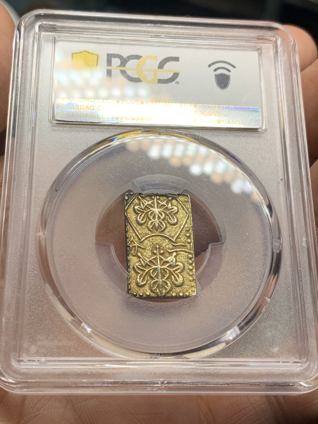 《竞宝斋》第38场-本周一 （全场顺丰包邮） PCGS-AU55 日本安政二分金 大型5.6克，通货1100，金币评级费300多