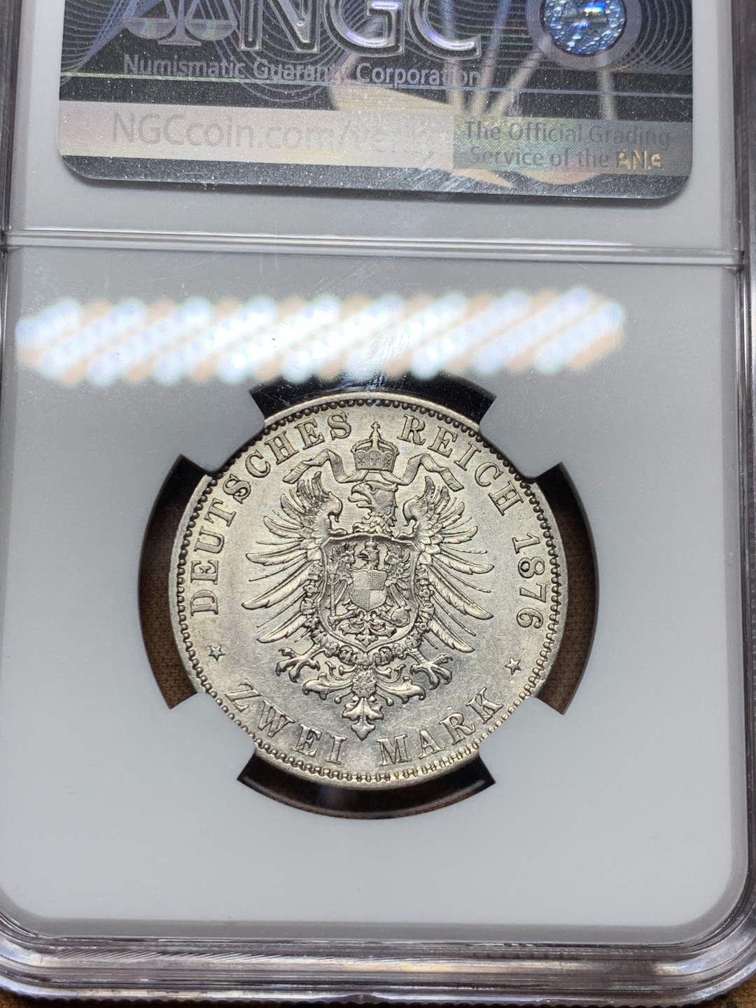 《竞宝斋》第38场-本周一 （全场顺丰包邮） 1876年 NGC XF45 德意志帝国普鲁士威廉一世2马克银币 