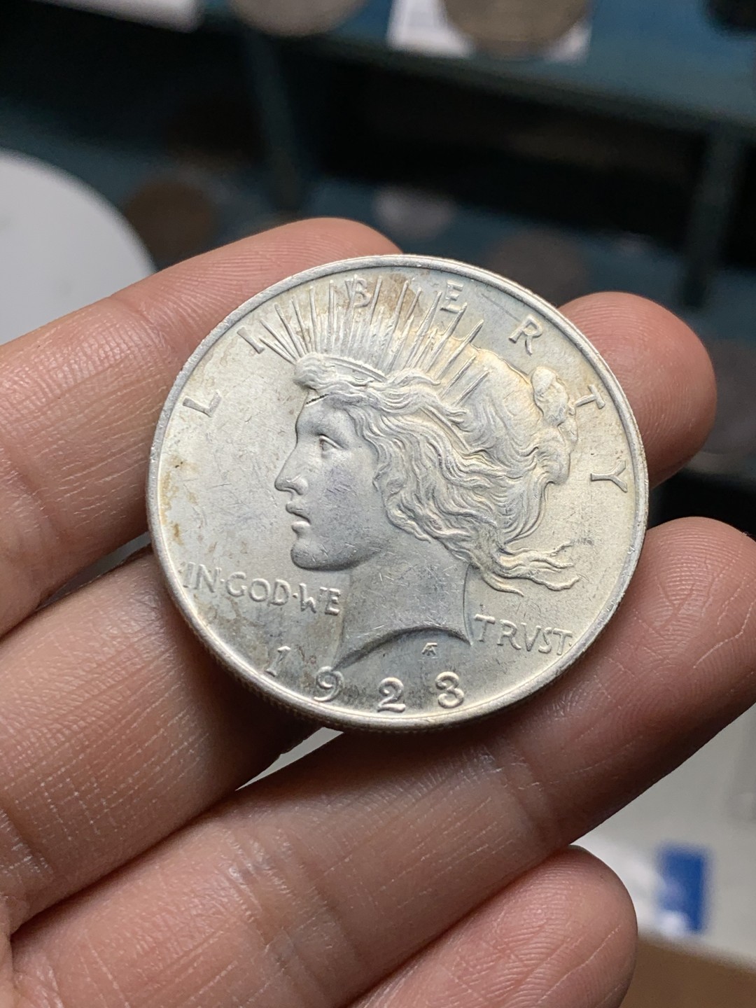 《竞宝斋》第38场-本周一 （全场顺丰包邮） 美国 1923年 和平鸽大银币 品相细节很好