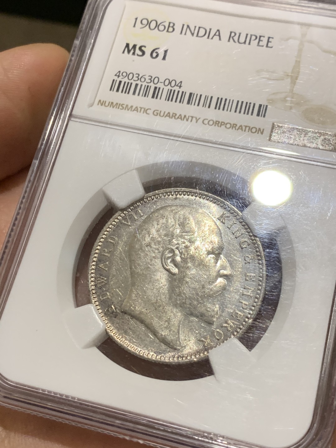 《竞宝斋》第38场-本周一 （全场顺丰包邮） NGC-MS61 英属印度 1906年爱德华七世1卢比银币 全银光好品