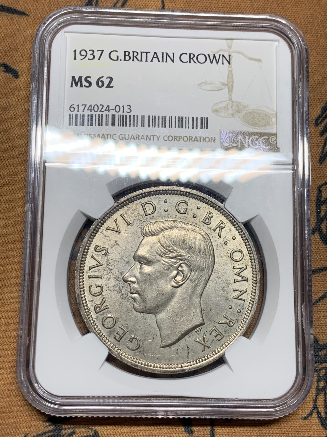 《竞宝斋》第38场-本周一 （全场顺丰包邮） NGC-MS62 英国1937年乔治六世1克朗银币 加冕纪念币