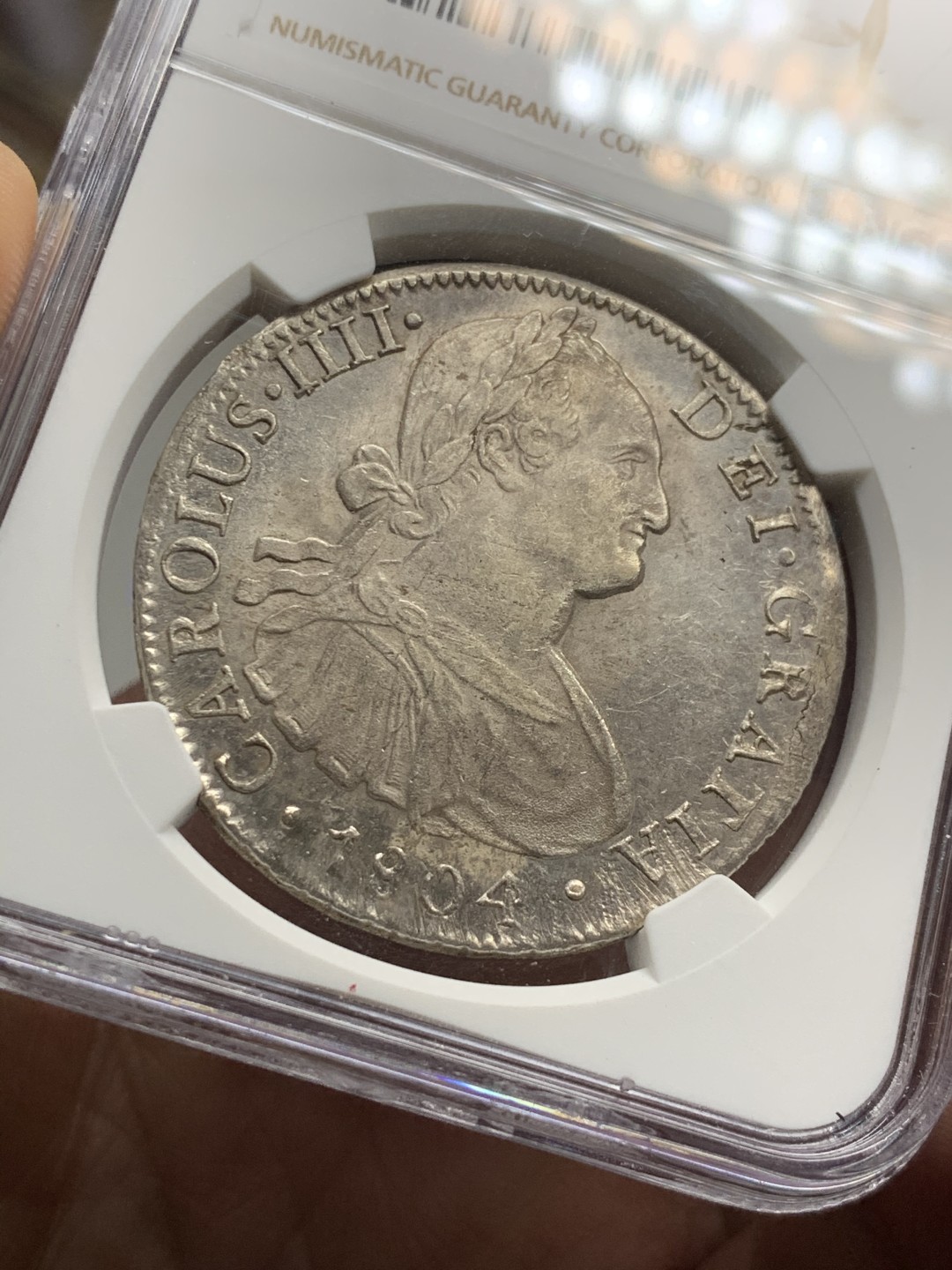 《竞宝斋》第38场-本周一 （全场顺丰包邮） NGC-UNCD 墨西哥  卡洛斯四世 1804  8 里亚尔 原味高光 十分难得 性价比最高