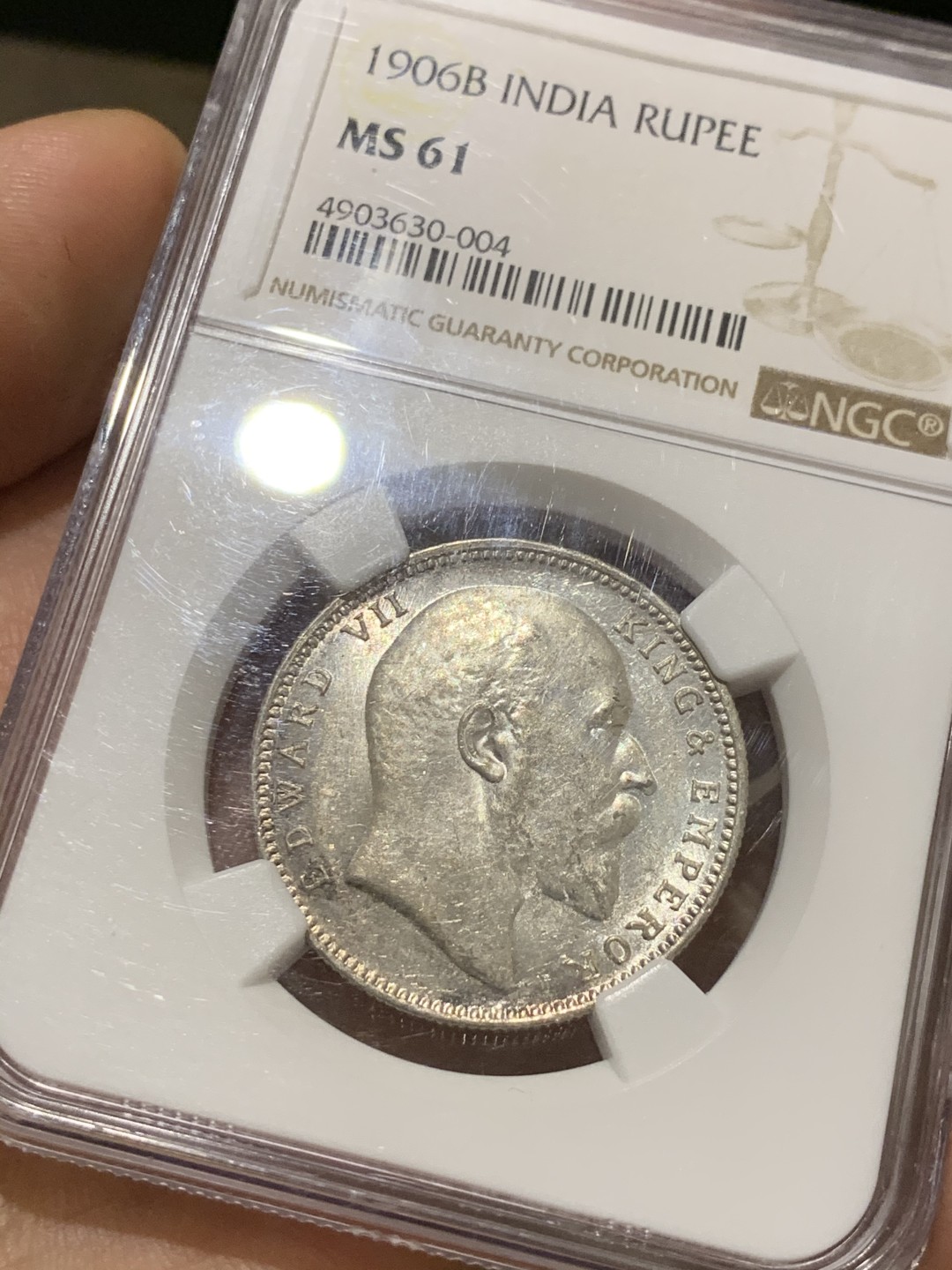 《竞宝斋》第38场-本周一 （全场顺丰包邮） NGC-MS61 英属印度 1906年爱德华七世1卢比银币 全银光好品