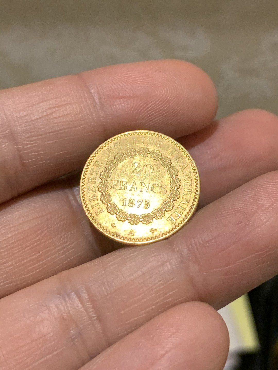 《竞宝斋》第38场-本周一 （全场顺丰包邮） 法国 1875年 天使公鸡 20法郎金币 原光 6.45克 90%含金量 热门品种