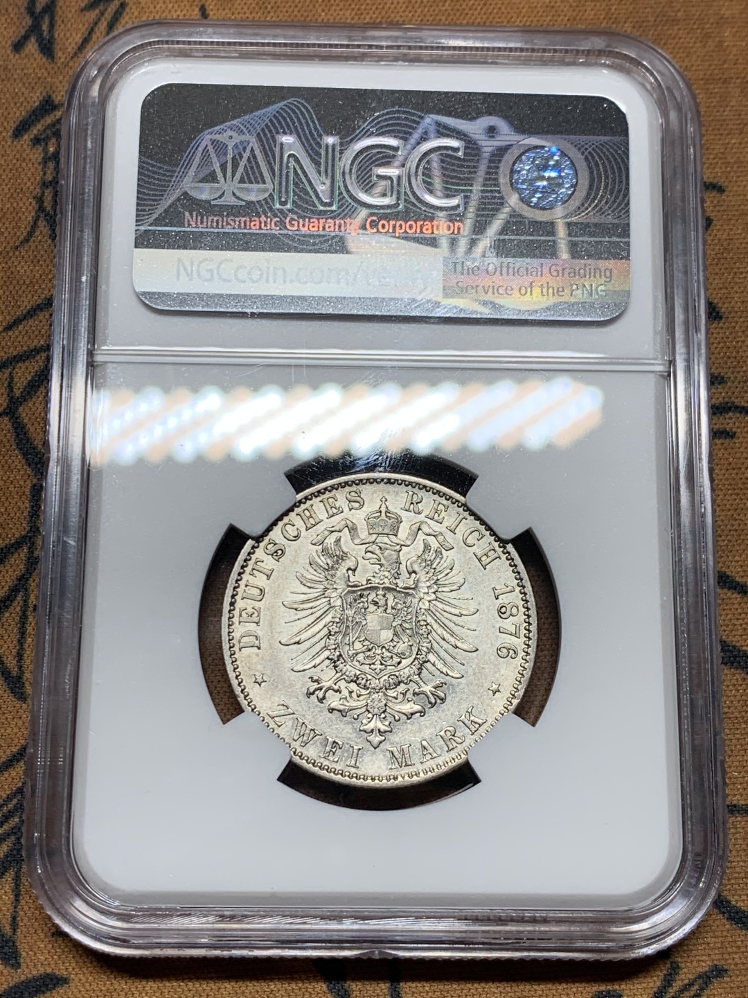 《竞宝斋》第38场-本周一 （全场顺丰包邮） 1876年 NGC XF45 德意志帝国普鲁士威廉一世2马克银币 