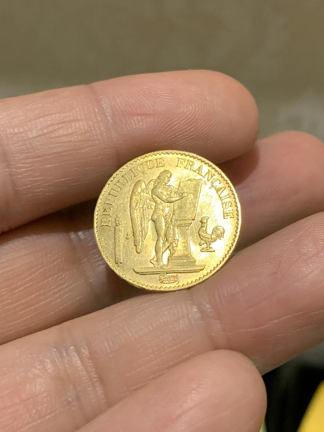 《竞宝斋》第38场-本周一 （全场顺丰包邮） 法国 1875年 天使公鸡 20法郎金币 原光 6.45克 90%含金量 热门品种