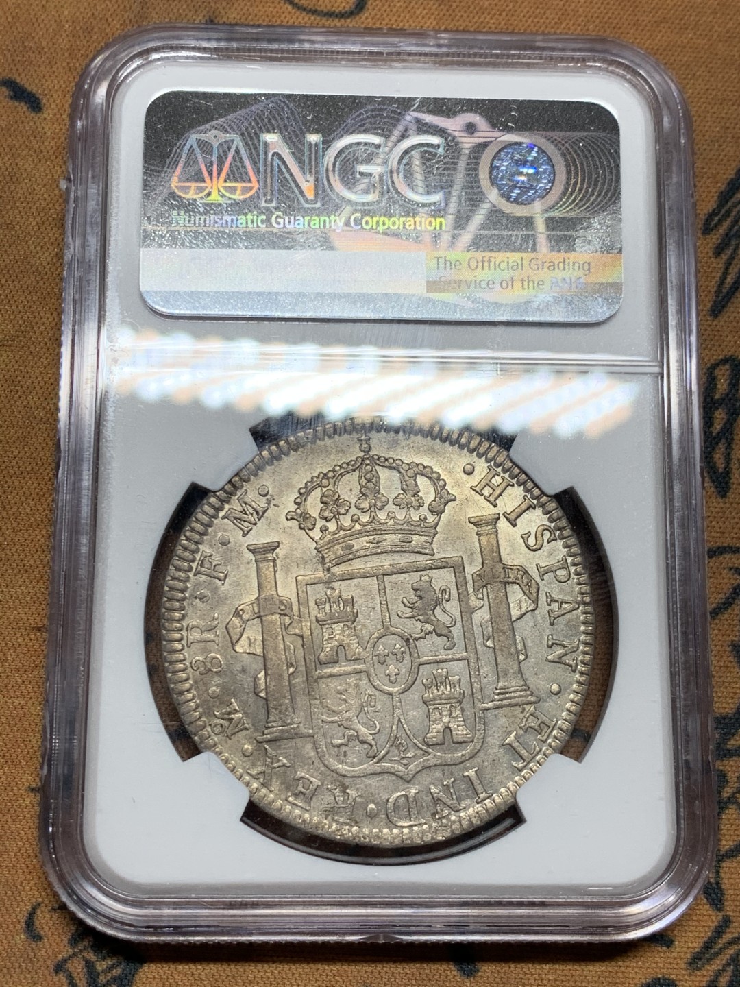 《竞宝斋》第38场-本周一 （全场顺丰包邮） NGC-AU55 墨西哥 1793年 8 里亚尔  人像双柱卡洛斯四世  银币   卡四早年  原味