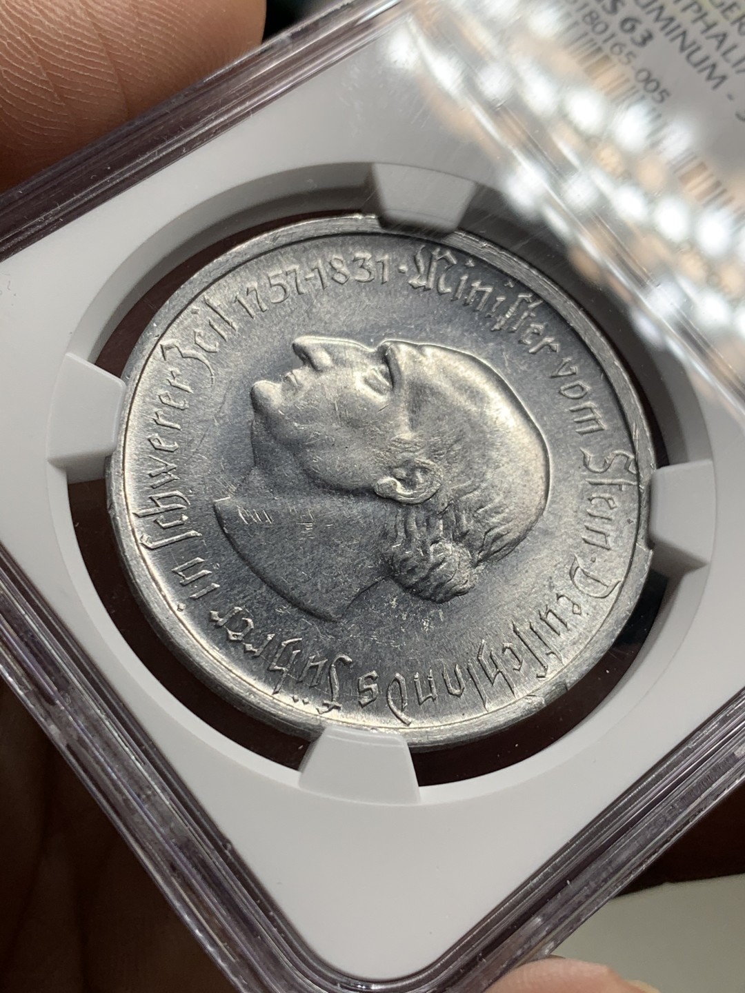 《竞宝斋》第38场-本周一 （全场顺丰包邮） NGC-MS63 德国魏玛共和国 1923年 5000万马克 铝币 大马币铝制的少见