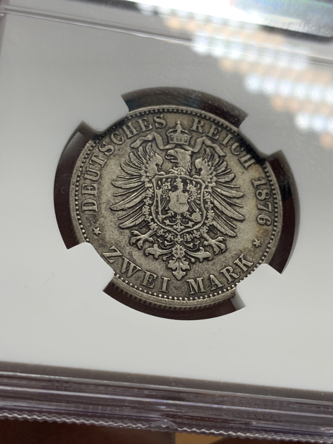 《竞宝斋》第38场-本周一 （全场顺丰包邮） 1876年 NGC XF40 德意志帝国梅克伦堡什未林公国弗里德里希弗兰茨2马克银币 极少见