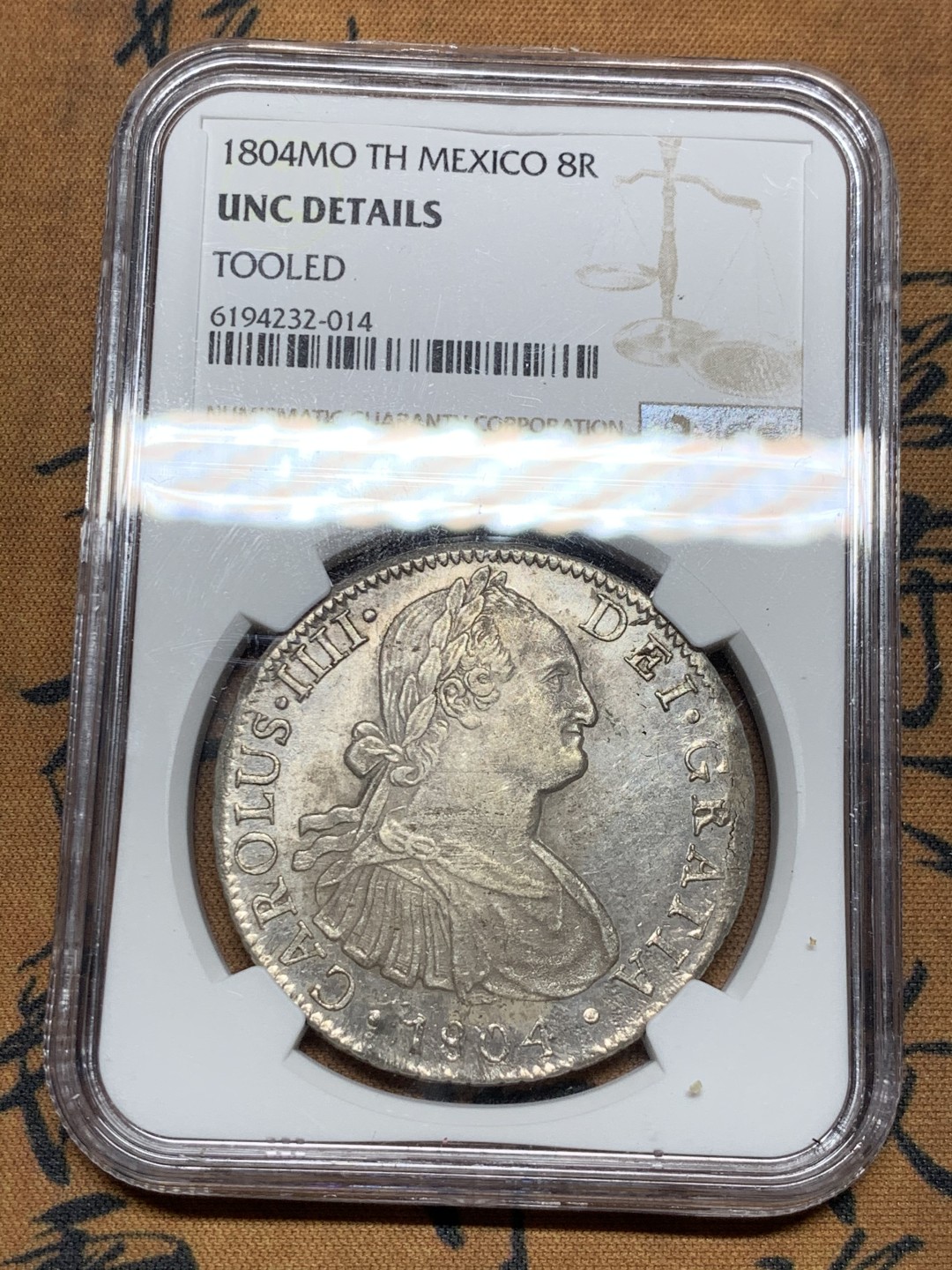 《竞宝斋》第38场-本周一 （全场顺丰包邮） NGC-UNCD 墨西哥  卡洛斯四世 1804  8 里亚尔 原味高光 十分难得 性价比最高