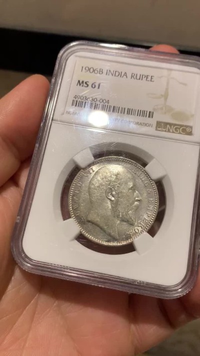 《竞宝斋》第38场-本周一 （全场顺丰包邮） NGC-MS61 英属印度 1906年爱德华七世1卢比银币 全银光好品