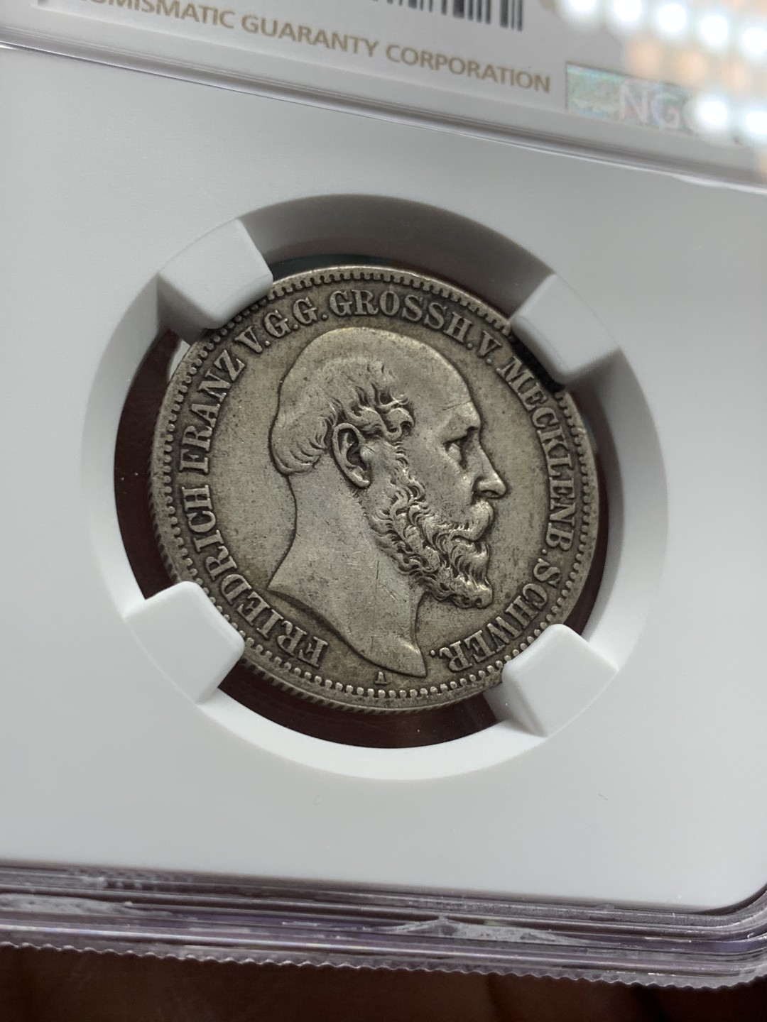 《竞宝斋》第38场-本周一 （全场顺丰包邮） 1876年 NGC XF40 德意志帝国梅克伦堡什未林公国弗里德里希弗兰茨2马克银币 极少见