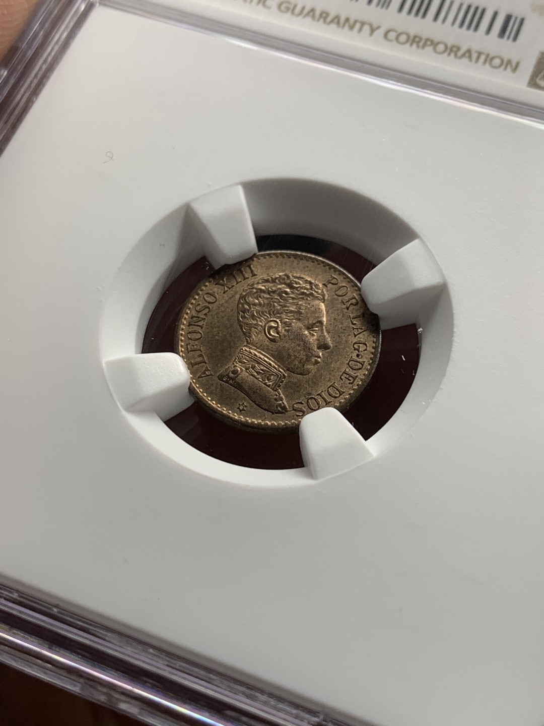 《竞宝斋》第38场-本周一 （全场顺丰包邮） NGC-MS64 西班牙 1906年 阿方索十三世 1分 铜币 辅币高分 难得