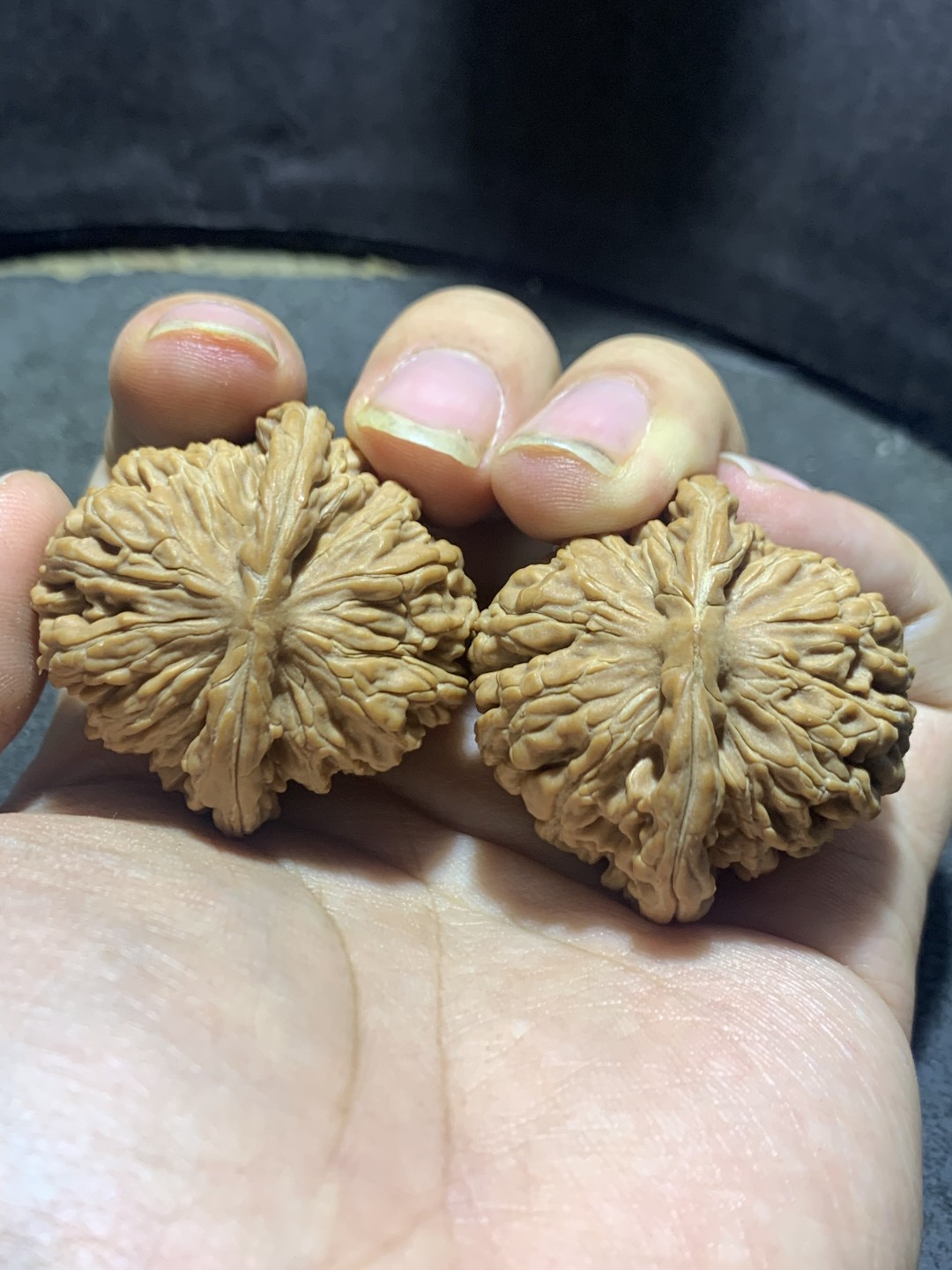 天然山地楼，四座楼狮子头文玩核桃涞水麻核桃一对，