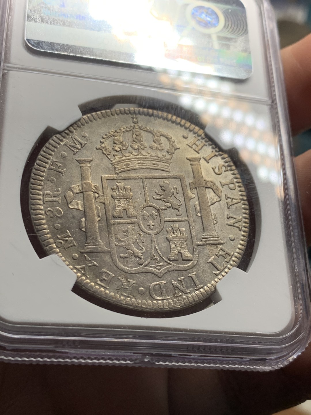 《竞宝斋》第38场-本周一 （全场顺丰包邮） NGC-AU55 墨西哥 1793年 8 里亚尔  人像双柱卡洛斯四世  银币   卡四早年  原味