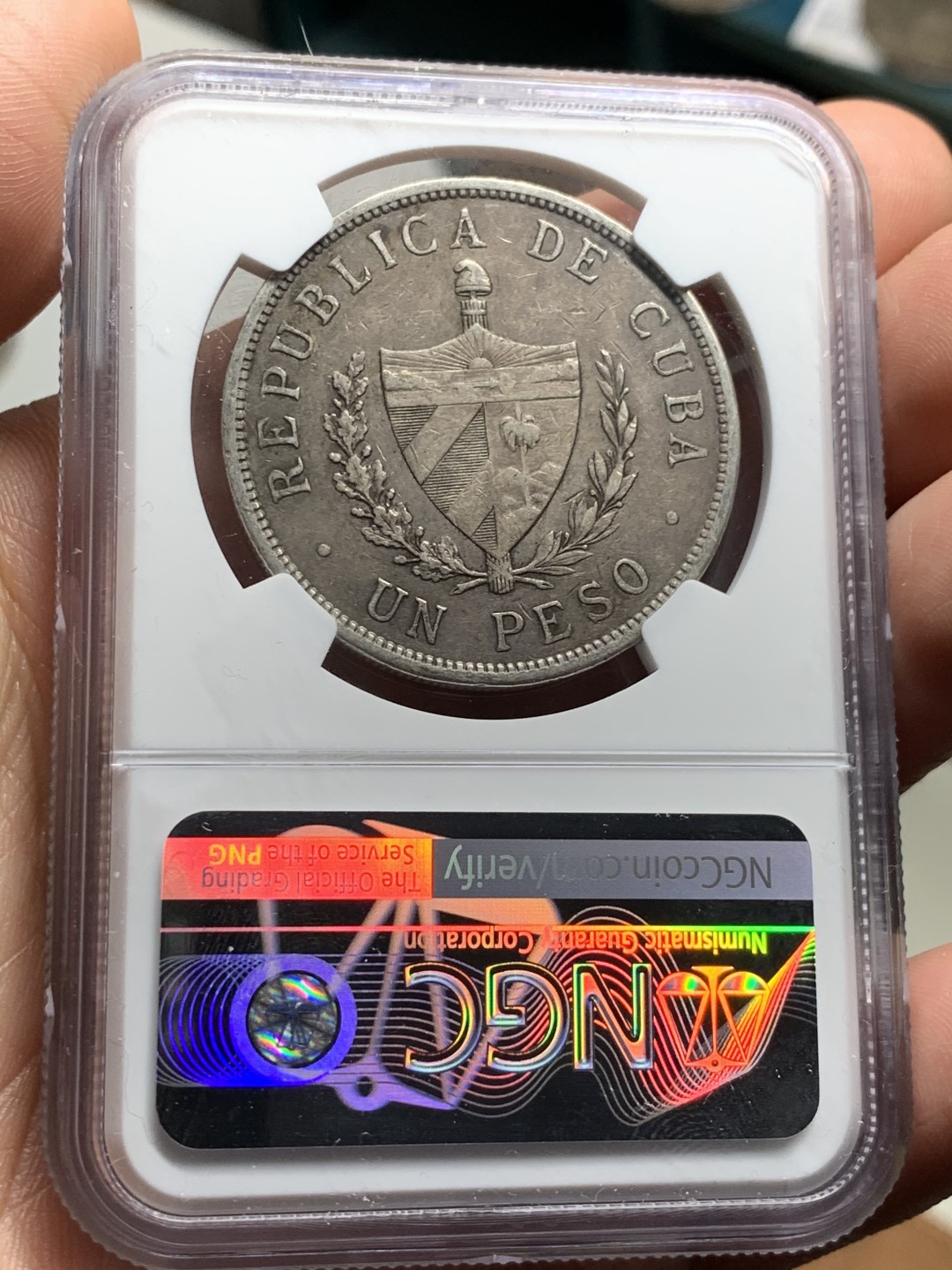 《竞宝斋》第38场-本周一 （全场顺丰包邮） NGC-XF 古巴 1933年 大五星 1比索 大银币 这样的包浆居然说有洗 还有没有天理