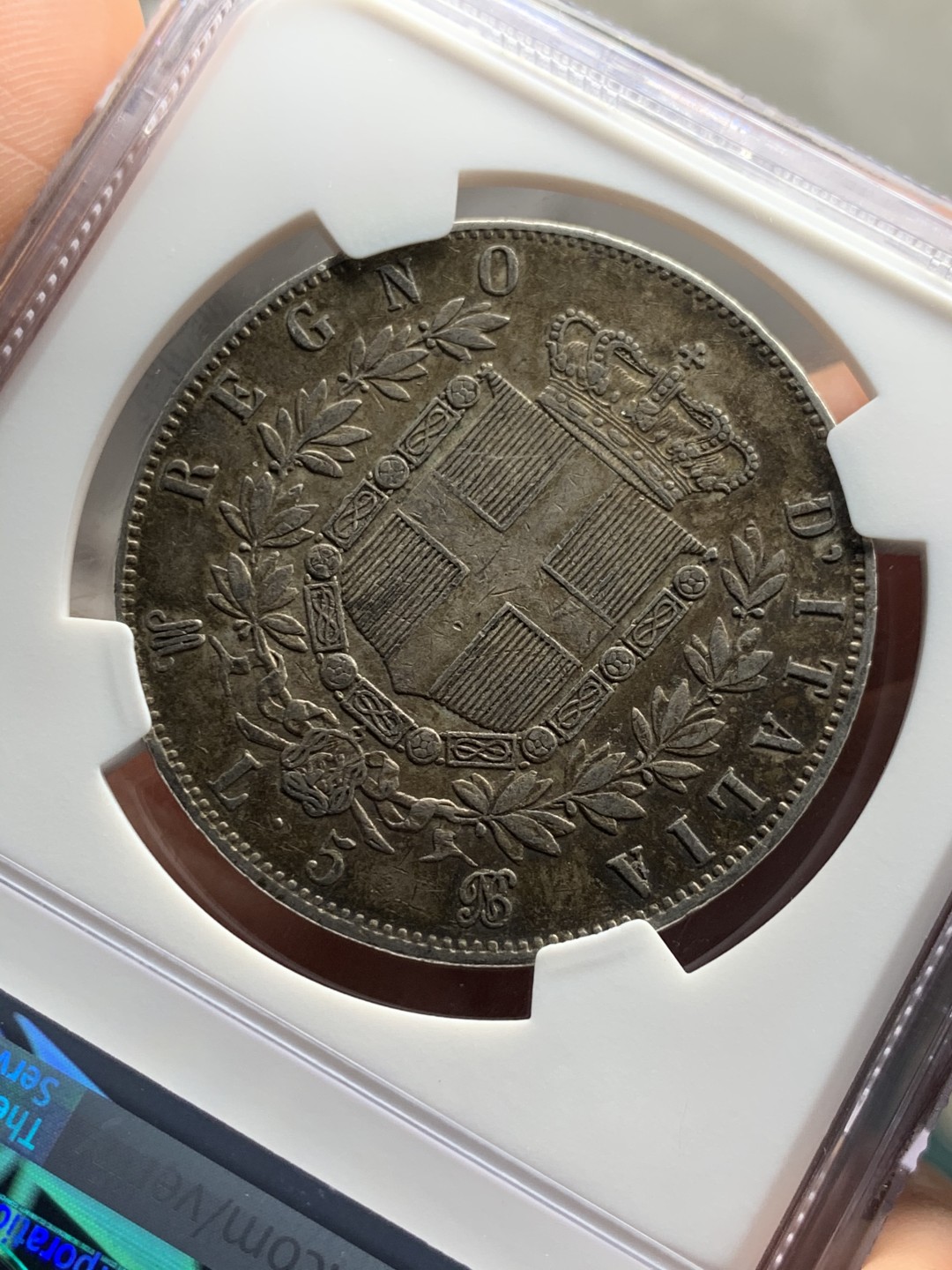 《竞宝斋》第38场-本周一 （全场顺丰包邮） NGC-XF45 意大利 1872年 艾曼纽尔二世 5里拉 大银币 老包浆 一流的味道