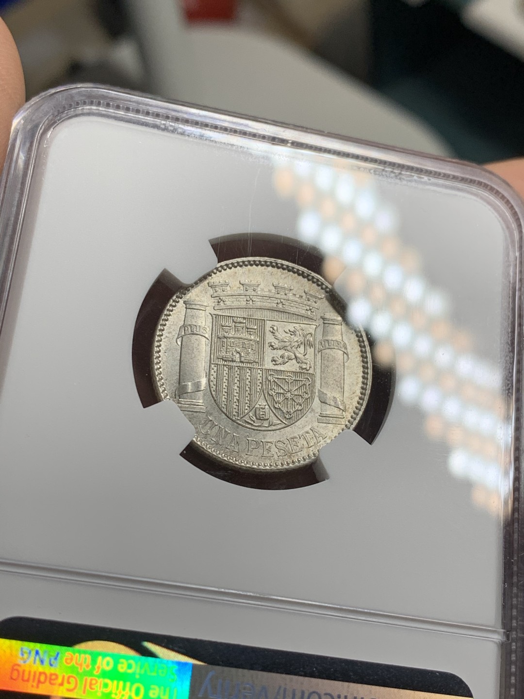 《竞宝斋》第38场-本周一 （全场顺丰包邮） NGC-MS64 西班牙 1933年 内战 1比塞塔银币 粉光 顶级状态 非常难得