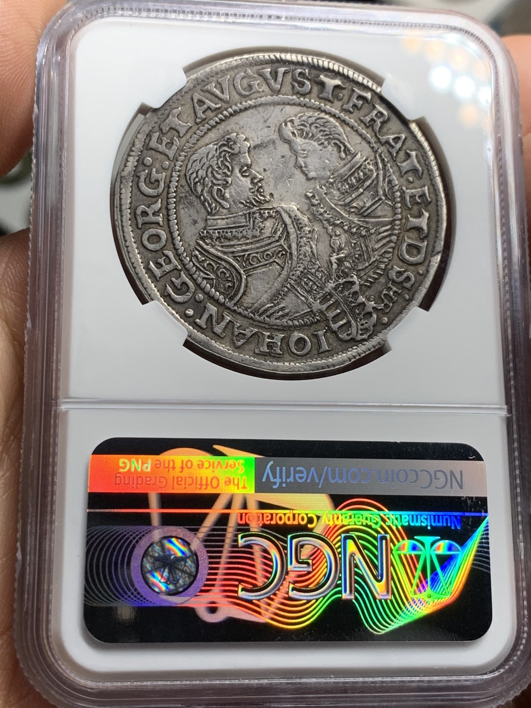 《竞宝斋》第38场-本周一 （全场顺丰包邮） NGC-AU50 德国萨克森 1609年 克里斯蒂安二世持剑 大泰勒 黑包浆好品 VF没分的裸币已经超过300欧元