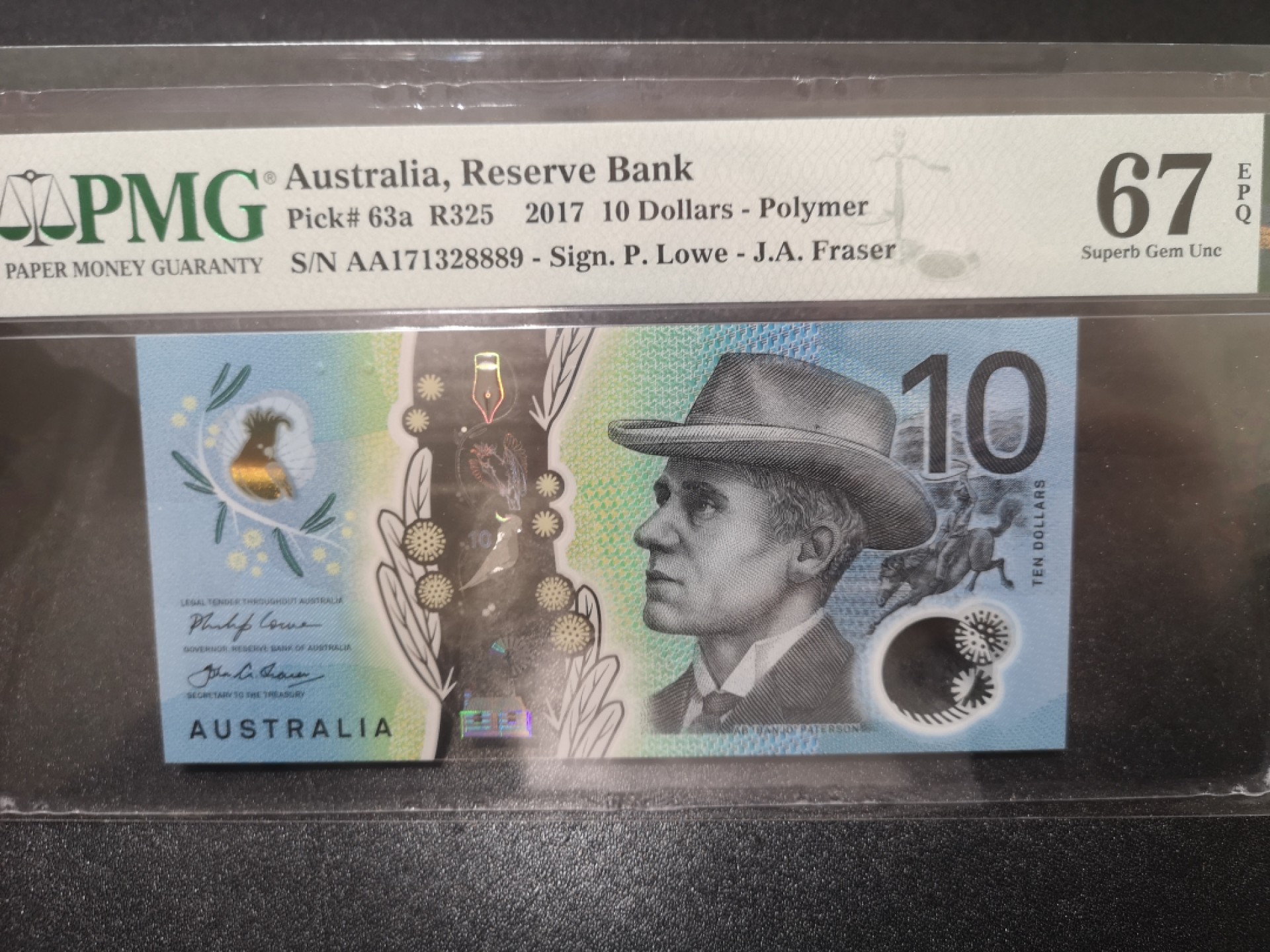 《外钞收藏家》第一百七十期拍卖（本期59件） 2017年澳大利亚10元 PMG67 AA首发冠 无47靓号