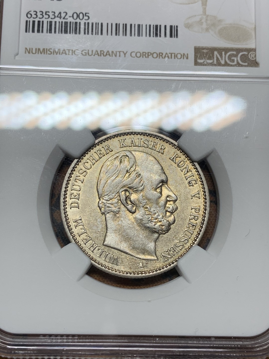 《竞宝斋》第38场-本周一 （全场顺丰包邮） 1876年 NGC XF45 德意志帝国普鲁士威廉一世2马克银币 