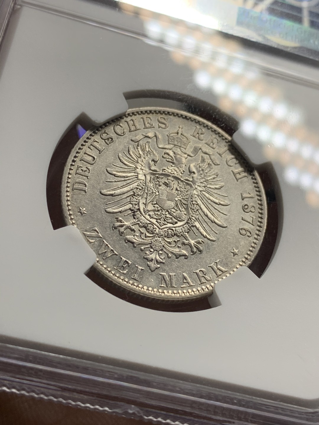 《竞宝斋》第38场-本周一 （全场顺丰包邮） 1876年 NGC XF45 德意志帝国普鲁士威廉一世2马克银币 