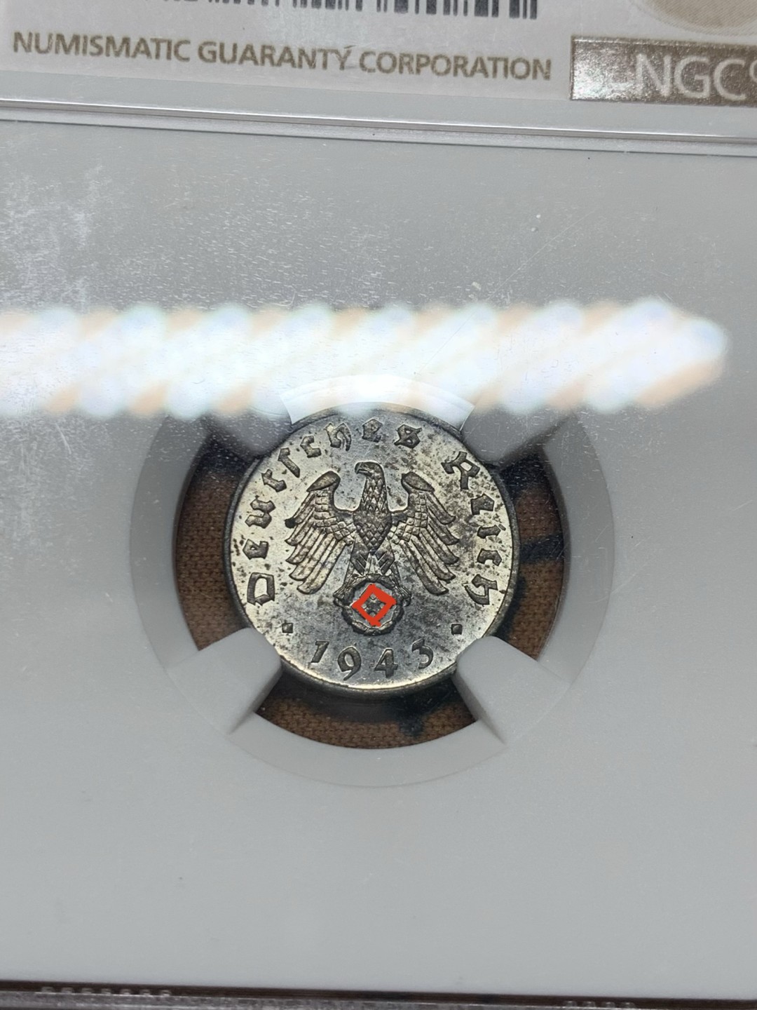 《竞宝斋》第38场-本周一 （全场顺丰包邮） NGC-MS62 德国 1943年F 1芬尼 锌币 锌币出分不易 完全未使用！