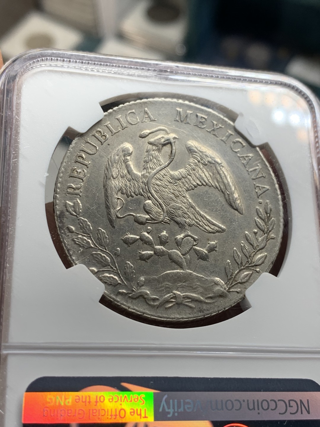 《竞宝斋》第38场-本周一 （全场顺丰包邮） NGC-UNCD  1892 墨西哥鹰洋 8 里亚尔 波多西厂  原味地光