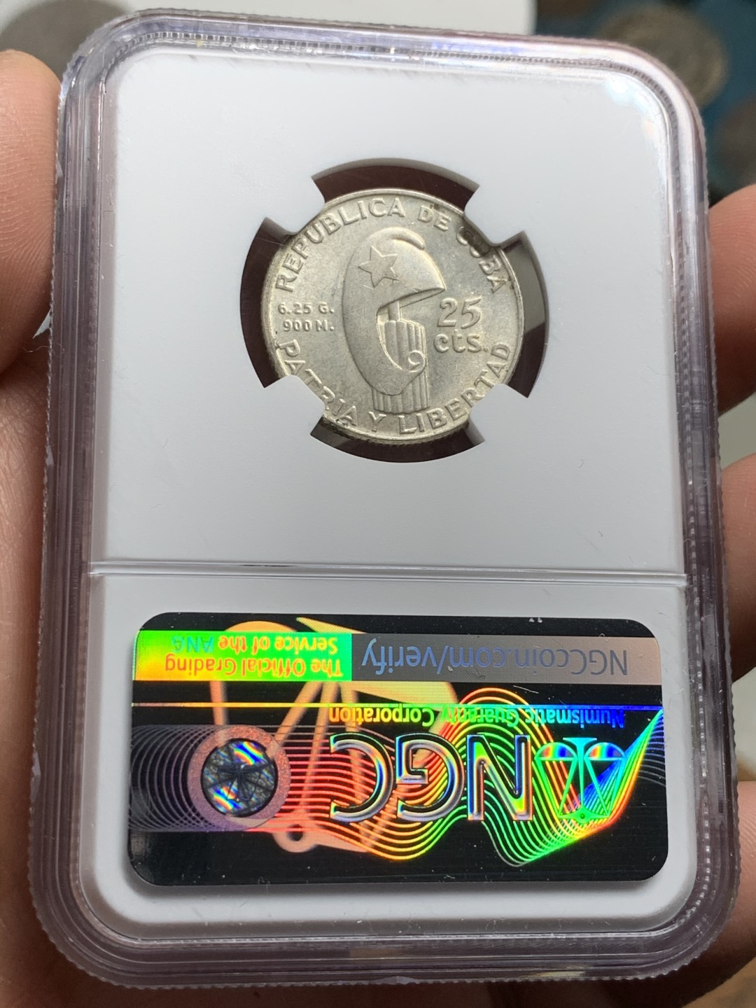 《竞宝斋》第38场-本周一 （全场顺丰包邮） NGC-MS63 古巴 1953年 何塞马丁百年纪念 25分 原光银币 能上这分不容易