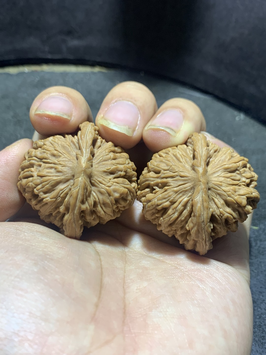 天然山地楼，四座楼狮子头文玩核桃涞水麻核桃一对，