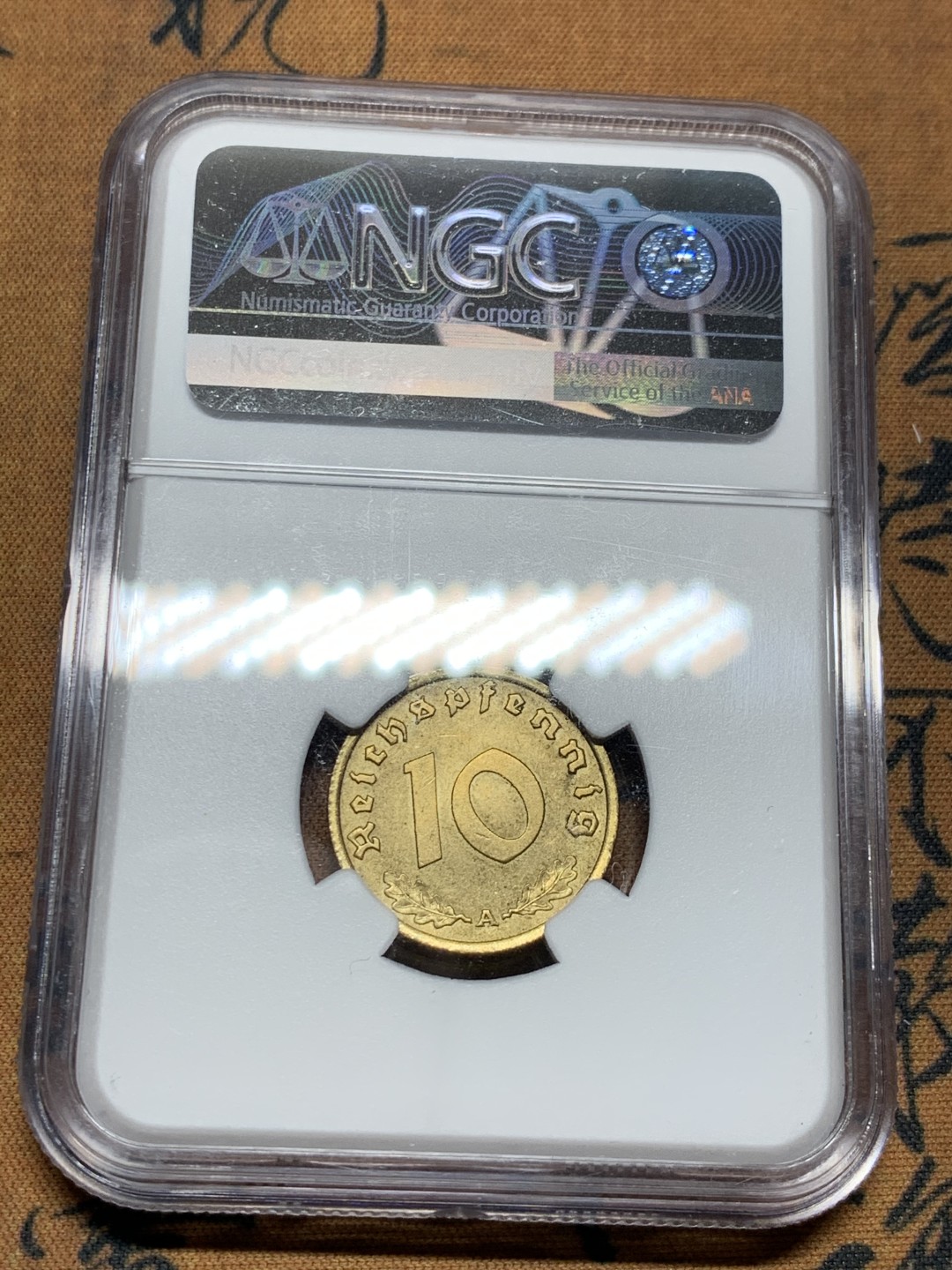 《竞宝斋》第38场-本周一 （全场顺丰包邮） NGC-MS64 德国 1938年A 10芬尼 铜币 难得开卷原光！