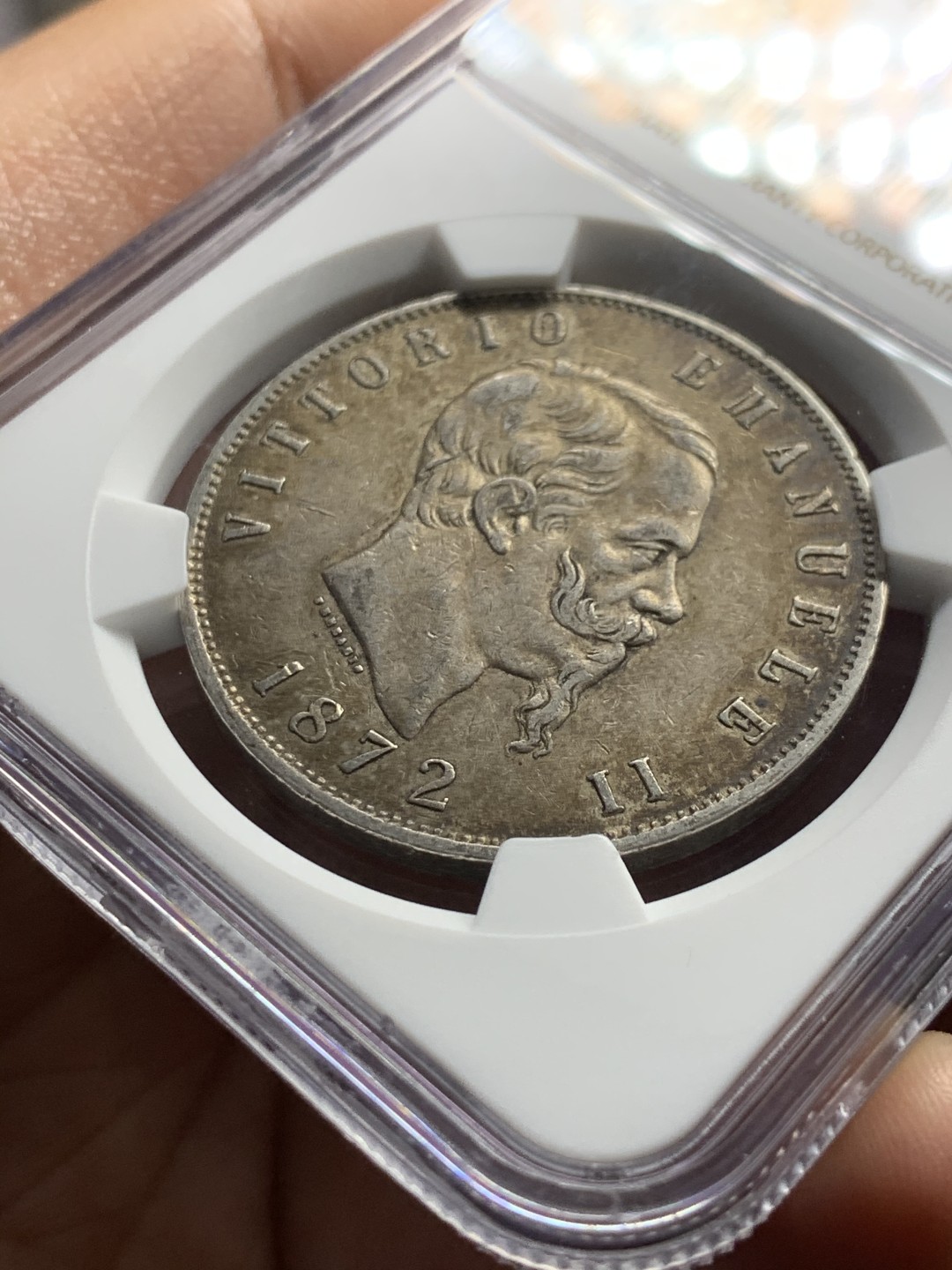 《竞宝斋》第38场-本周一 （全场顺丰包邮） NGC-XF45 意大利 1872年 艾曼纽尔二世 5里拉 大银币 老包浆 一流的味道