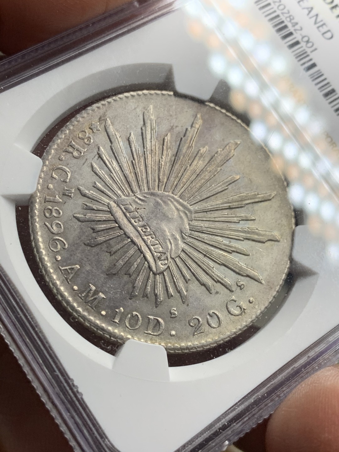 《竞宝斋》第38场-本周一 （全场顺丰包邮） NGC-AU级 墨西哥1896年 墨西哥8R鹰洋 原味淡彩 全羽状态