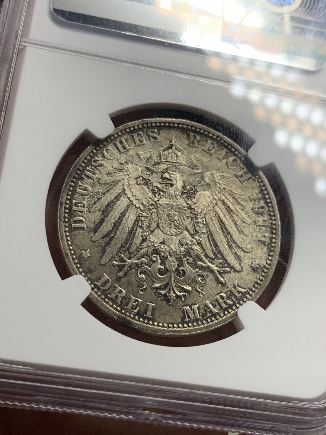 《竞宝斋》第38场-本周一 （全场顺丰包邮） NGC-MS63 德国巴伐利亚1911年3马克 银币 深五彩