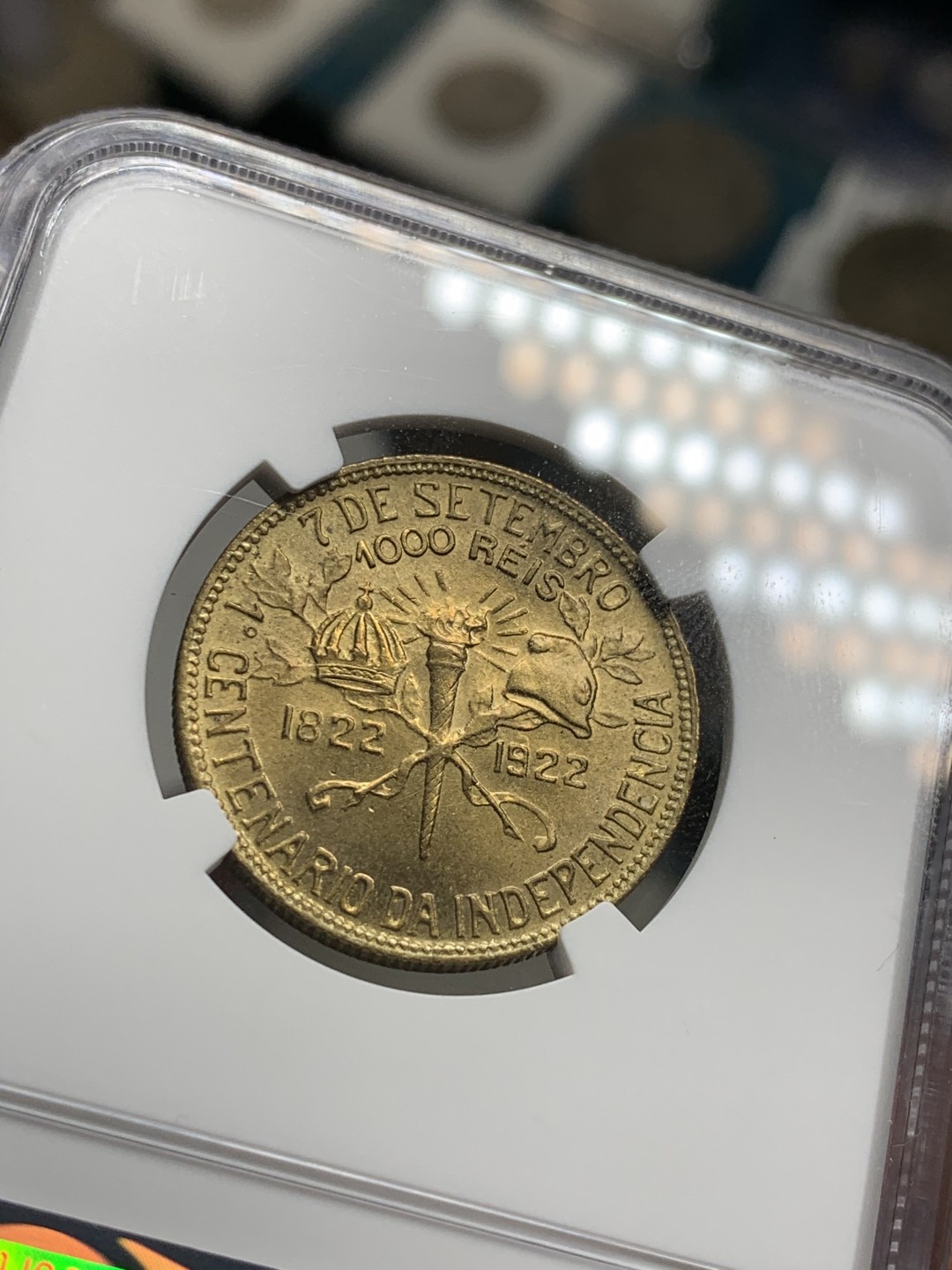 《竞宝斋》第38场-本周一 （全场顺丰包邮） NGC-MS 66  巴西1922年500、1000R两枚 冠亚军连号 原状态光度