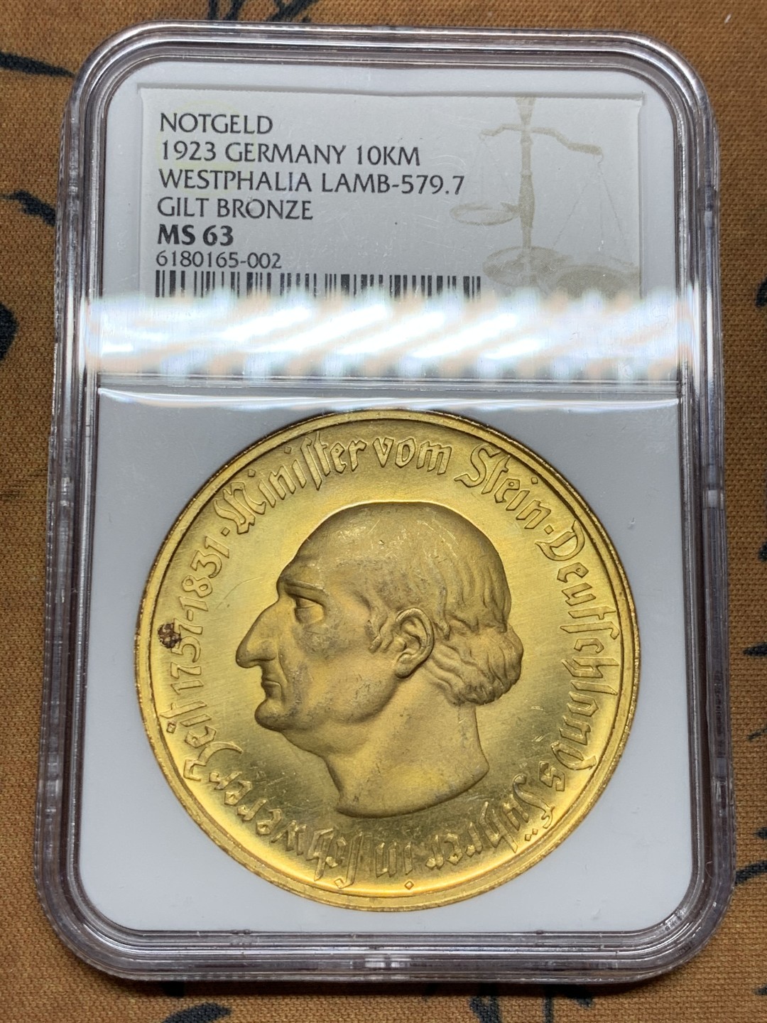 《竞宝斋》第38场-本周一 （全场顺丰包邮） NGC-MS63 德国魏玛共和国 1923年 10000马克 大铜币 非常大气的品种